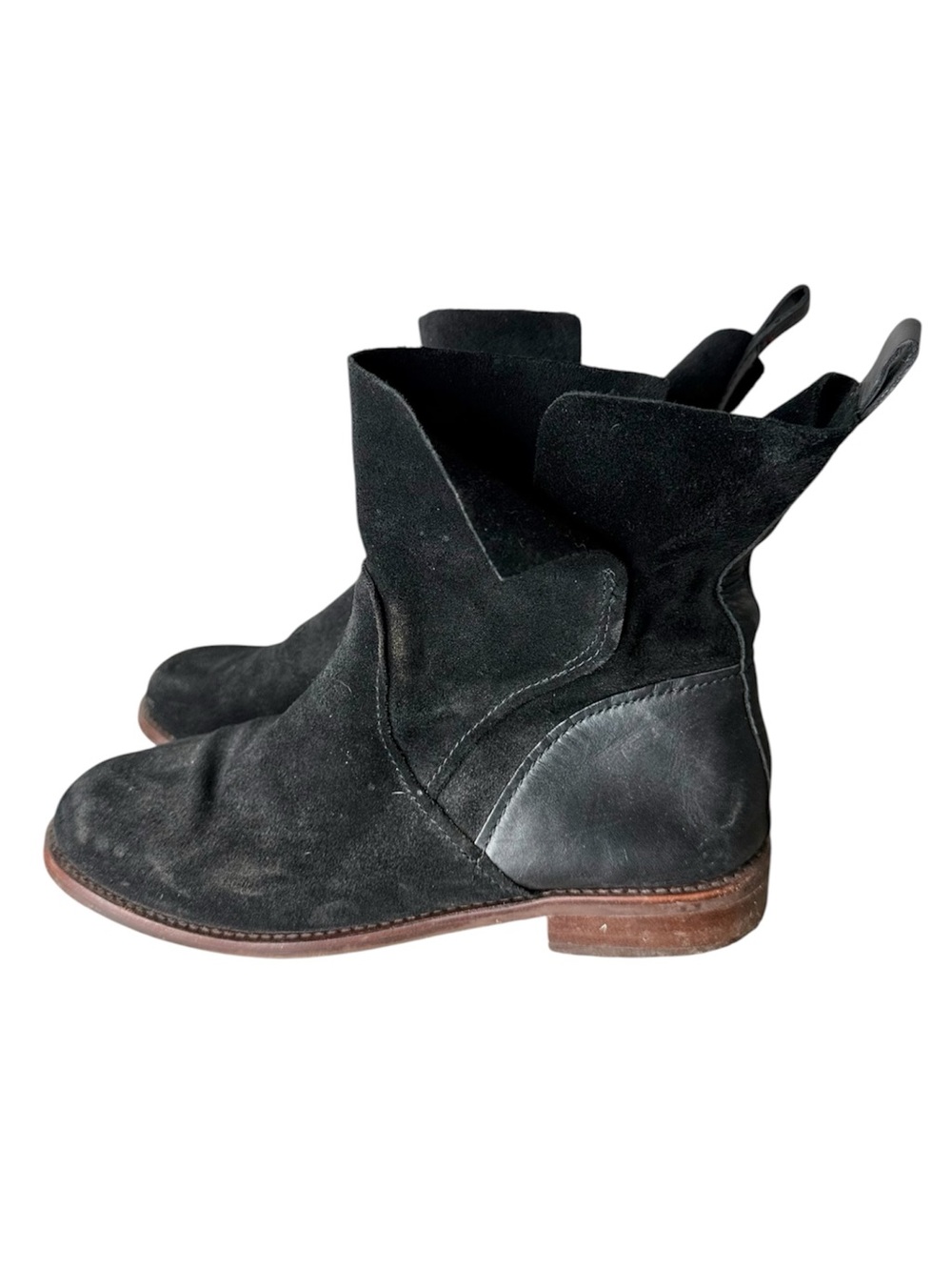 ED ELLEN DEGENERES Black Leather Suede Zayden Floppy Ankle Booties Boho Size 7